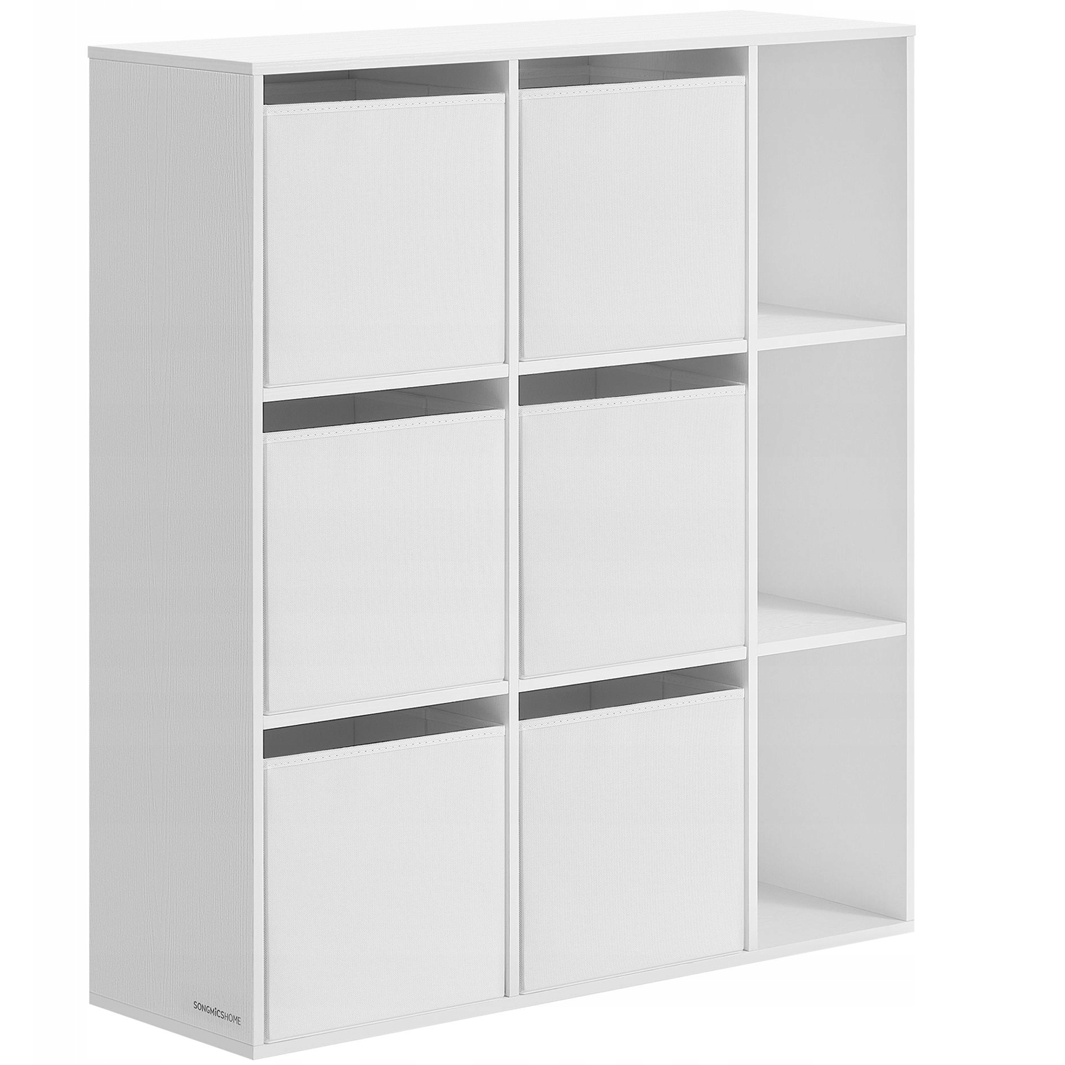 SONGMICS moduláris polcos szekrény 9 rekesszel és 6 fiókkal, forgácslap és MDF, 83x27x92 cm, fehér