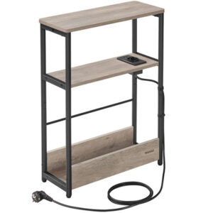 VASAGLE keskeny asztalka konnektorral és USB töltőportokkal, 3 polccal, 45x18x58 cm, szürke