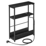 VASAGLE keskeny asztalka konnektorral és USB töltőportokkal, 3 polccal, 45x18x58 cm, fekete