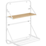 SONGMICS osszecsukhato fali torolkozo tarto 5 ruddal es tarolopolccal, acel, 26x38x56 cm, feher