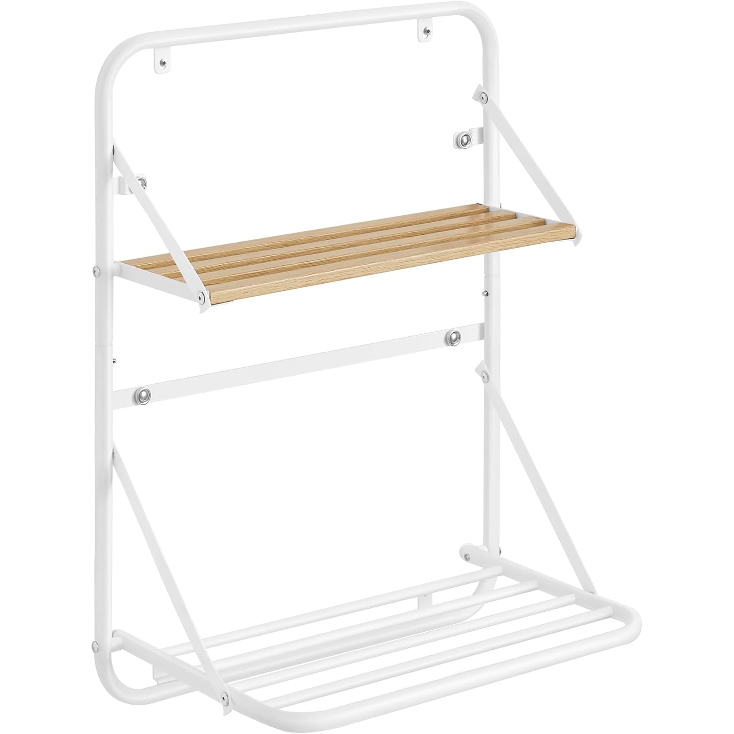 SONGMICS osszecsukhato fali torolkozo tarto 5 ruddal es tarolopolccal, acel, 26x38x56 cm, feher
