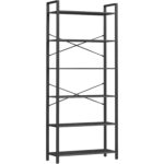 VASAGLE könyvespolc 6 polccal, fém vázzal és forgácslap polcokkal, ipari stílus, 80x30x186 cm, fekete
