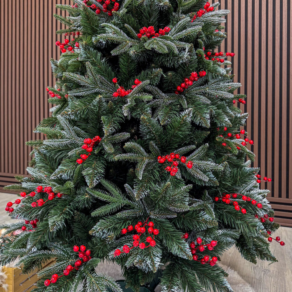 Sersimo Miahelene Elite mesterséges karácsonyfa, zöld havas, bogyókkal, 2D+3D mix, 220 cm - Image 2