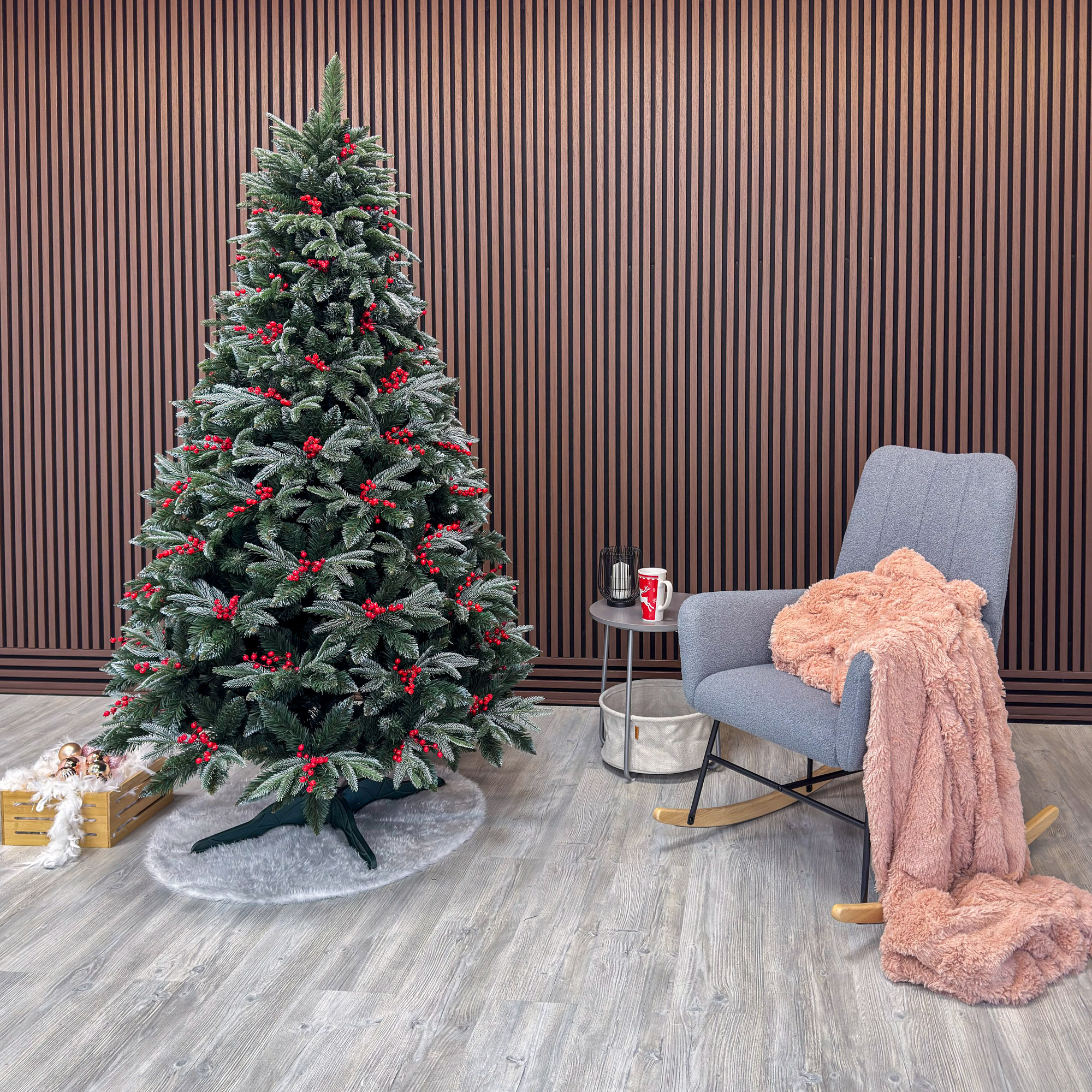 Sersimo Miahelene Elite mesterséges karácsonyfa, zöld havas, bogyókkal, 2D+3D mix, 220 cm