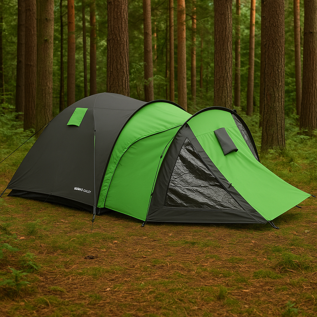 4 személyes kempingsátor előtérrel, 3000 mm vízállóság, 450x210x150 cm, fekete és zöld - Image 10
