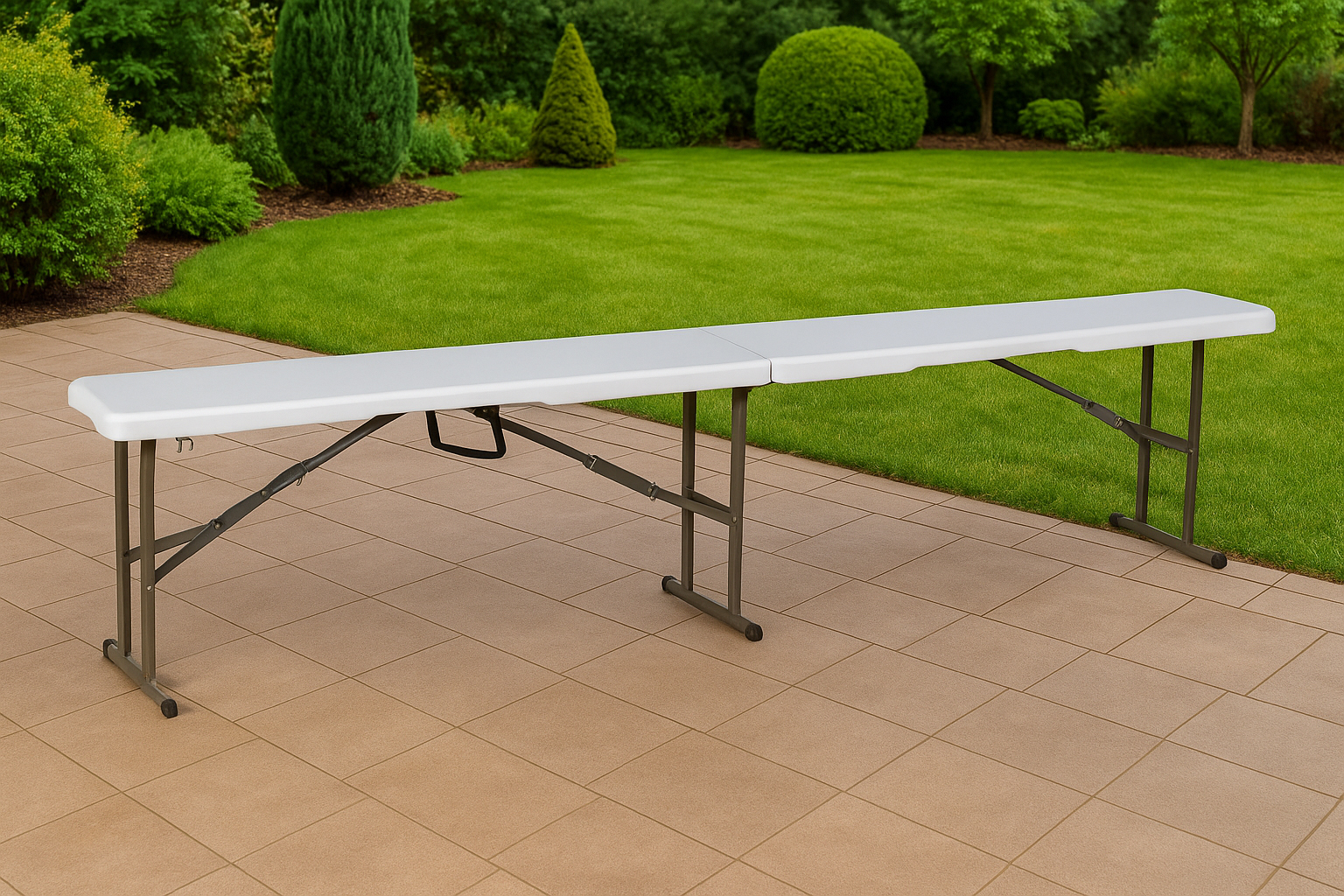 Összecsukható pad rendezvényekhez és cateringhez, 183x28x43 cm, HDPE és acél, fehér - Image 16
