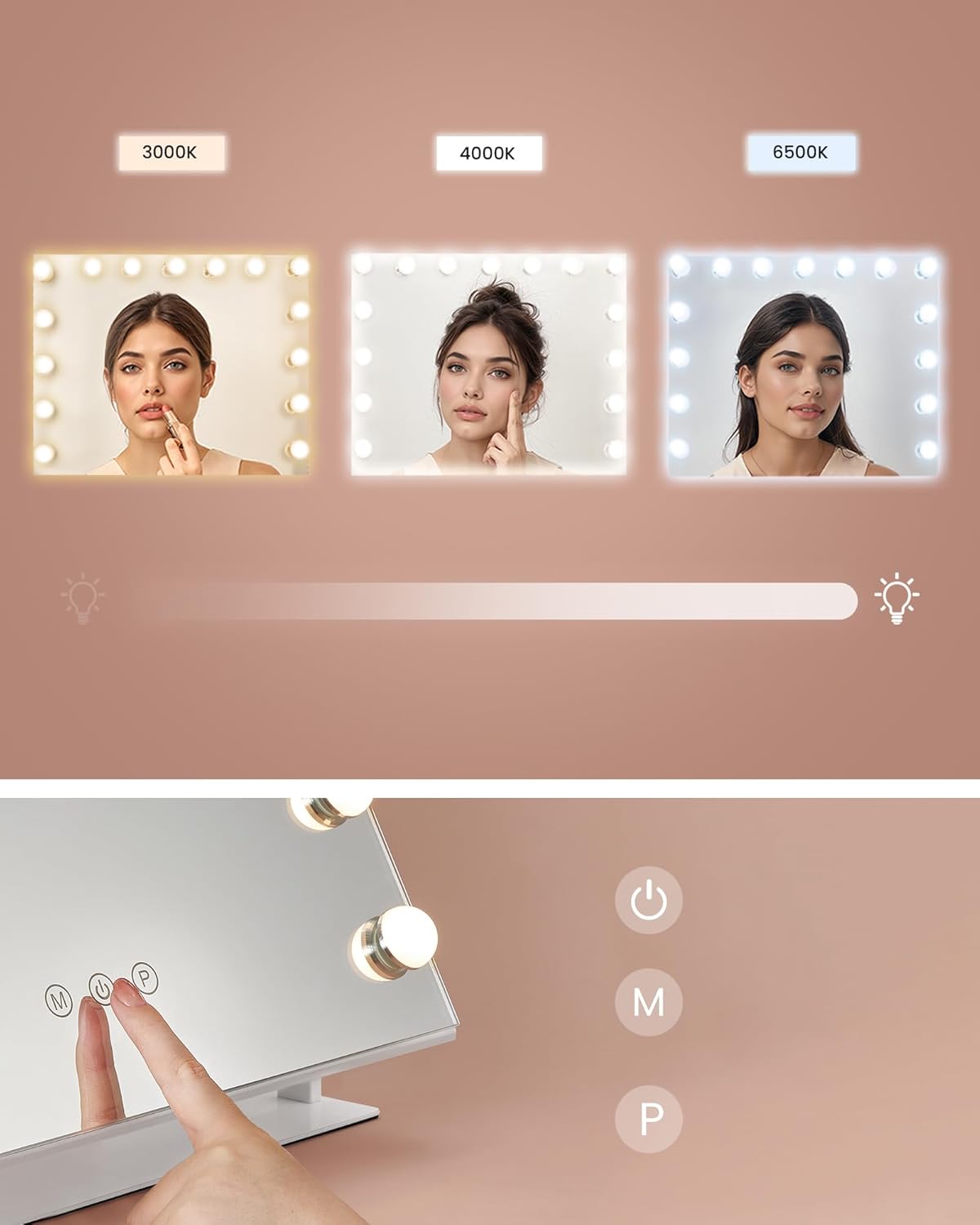 SONGMICS Sminktukor LED vilagitassal, 3 feny szin, telefontarto, USB portok, 10x nagyitas, 58x43 cm, feher - Image 3