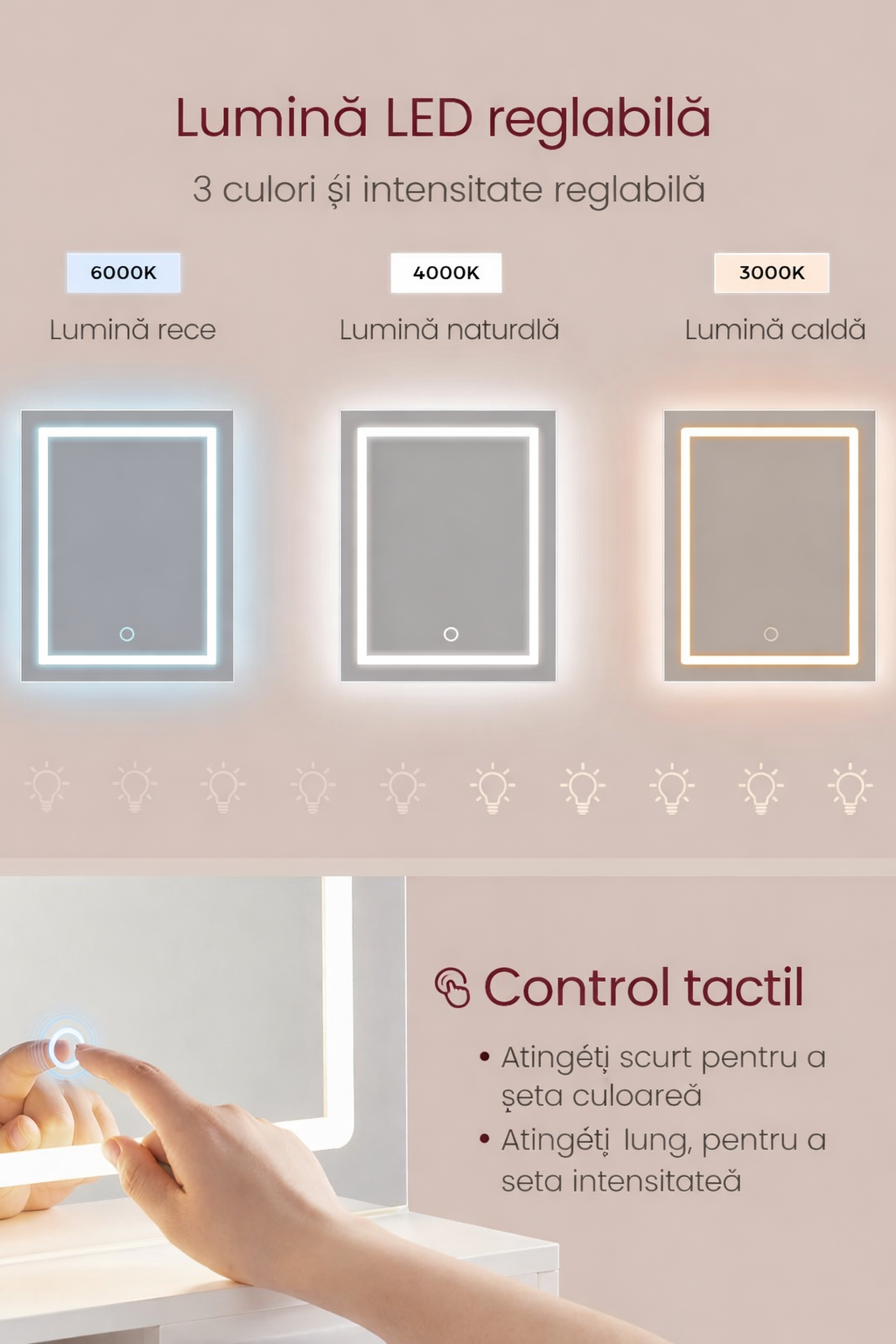 VASAGLE Kailyn fésülködőasztal LED tükrrel és beépített konnektorral, USB portokkal, fiókkal, polcokkal és szekrénnyel, forgácslap, 80x40x132 cm, fehér - Image 5