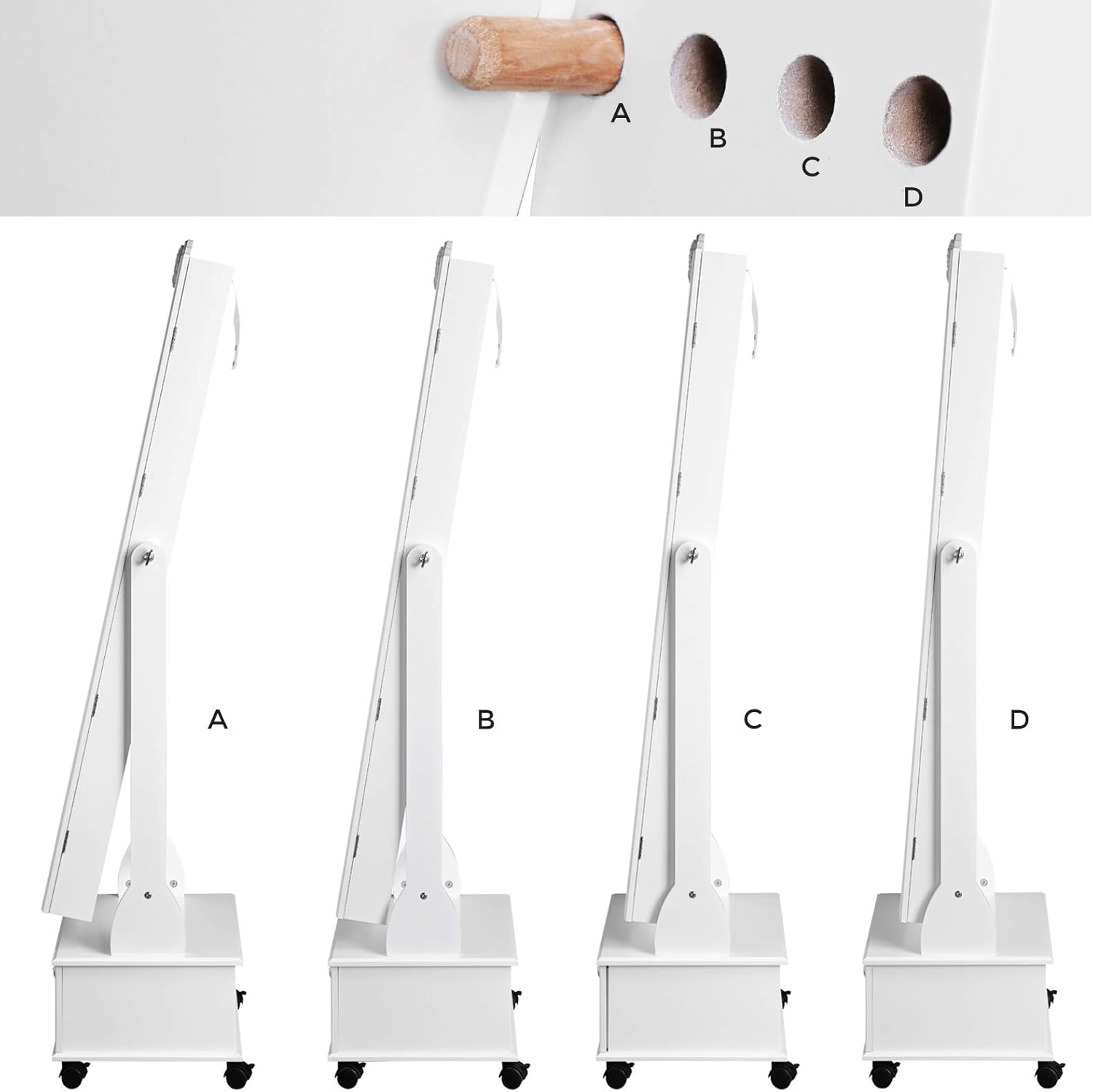 SONGMICS Allo tukor ekszertarolo szekrennyel, LED vilagitassal es kerekekkel, kulccsal zarhato, 35x45x156 cm, feher - Image 11