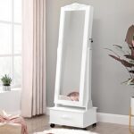 SONGMICS Allo tukor ekszertarolo szekrennyel, LED vilagitassal es kerekekkel, kulccsal zarhato, 35x45x156 cm, feher