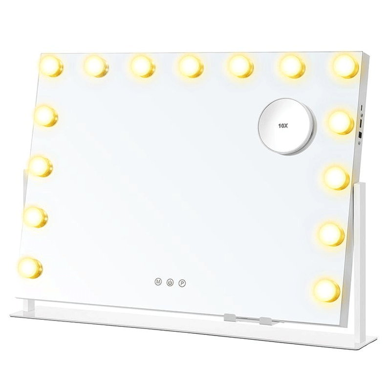 SONGMICS Sminktukor LED vilagitassal, 3 feny szin, telefontarto, USB portok, 10x nagyitas, 58x43 cm, feher - Image 2