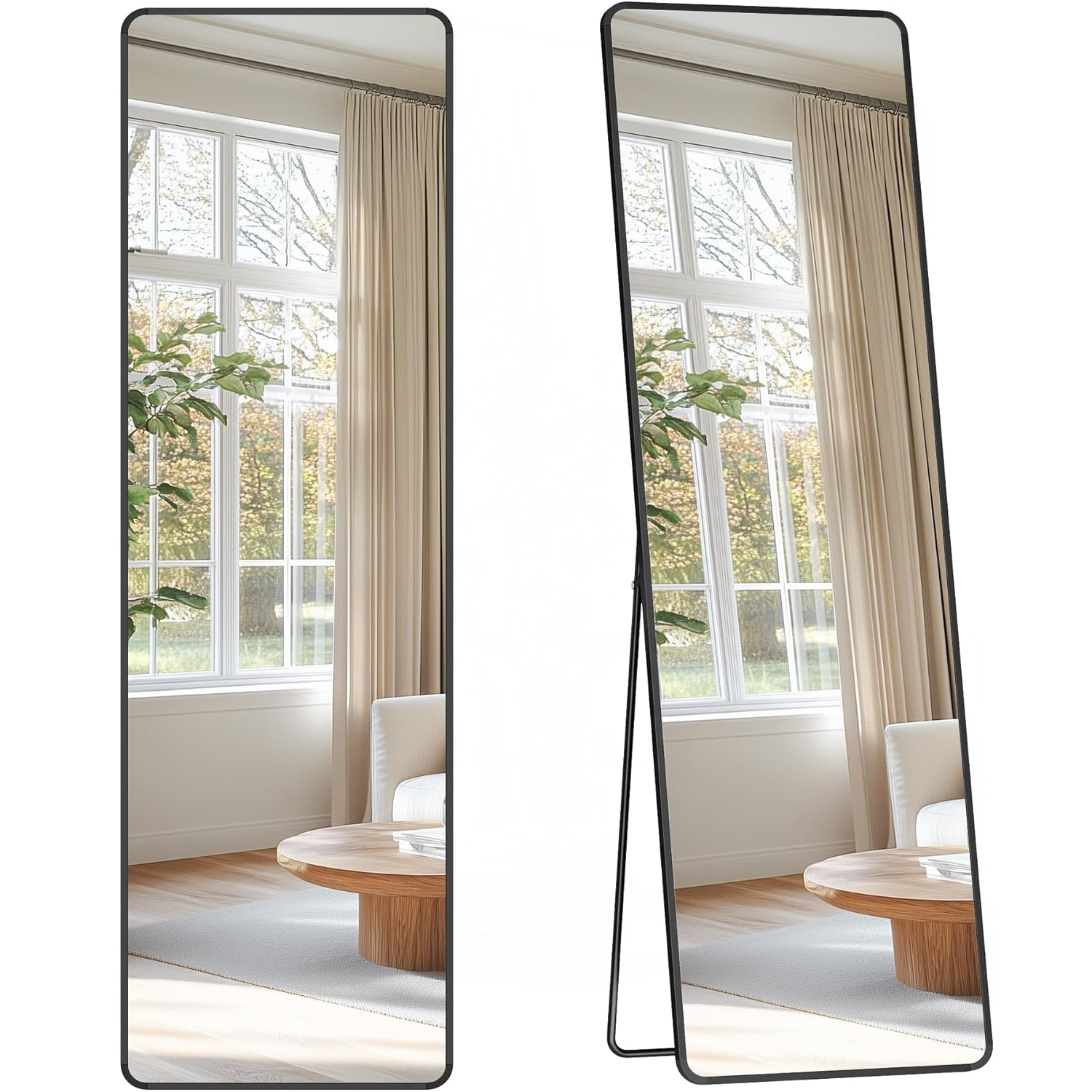 SONGMICS Allo oltozoi tukor, aluminium keret, edzett uveg, 150x40 cm, fekete - Image 2