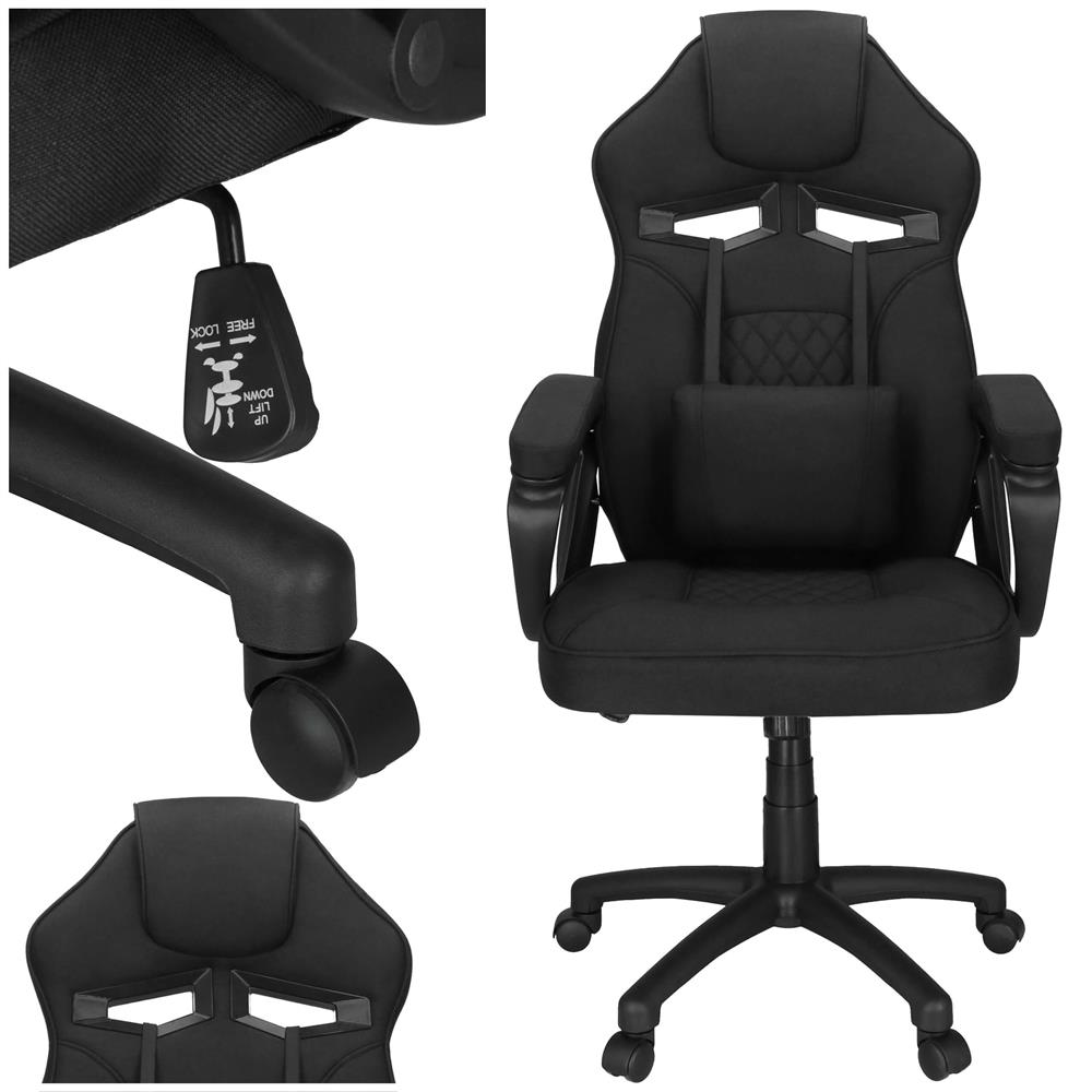 Ergonomikus irodai szék, magasságállítással, hintafunkcióval és deréktámasszal, 59x52x125 cm, fekete - Image 3