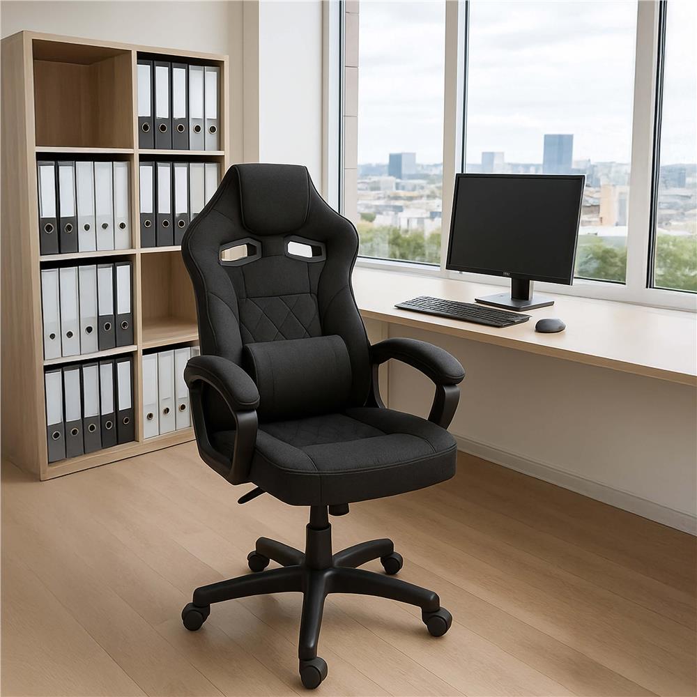 Ergonomikus irodai szék, magasságállítással, hintafunkcióval és deréktámasszal, 59x52x125 cm, fekete - Image 8