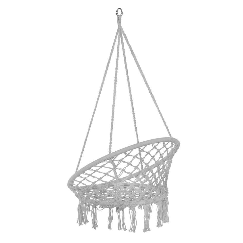 Kerek függő hinta szék otthonra vagy kertbe, rojtos kialakítással, 150 kg teherbírással, szürke - Image 7