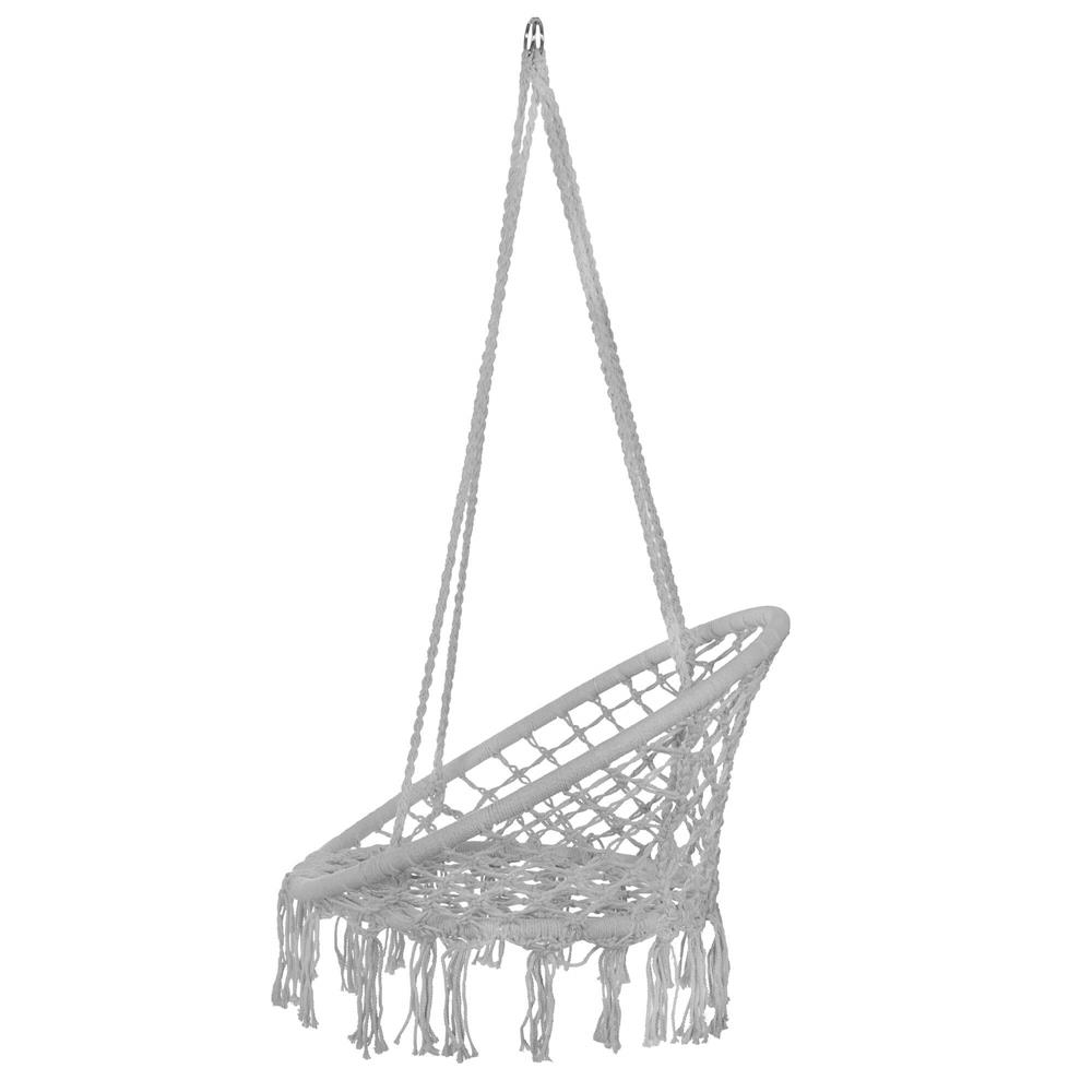 Kerek függő hinta szék otthonra vagy kertbe, rojtos kialakítással, 150 kg teherbírással, szürke - Image 8