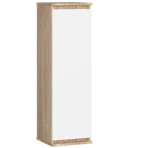 Fali szekrény, ajtóval és 3 belső polccal, 16 mm-es laminált forgácslap, 30x30x99 cm, sonoma tölgy és fehér