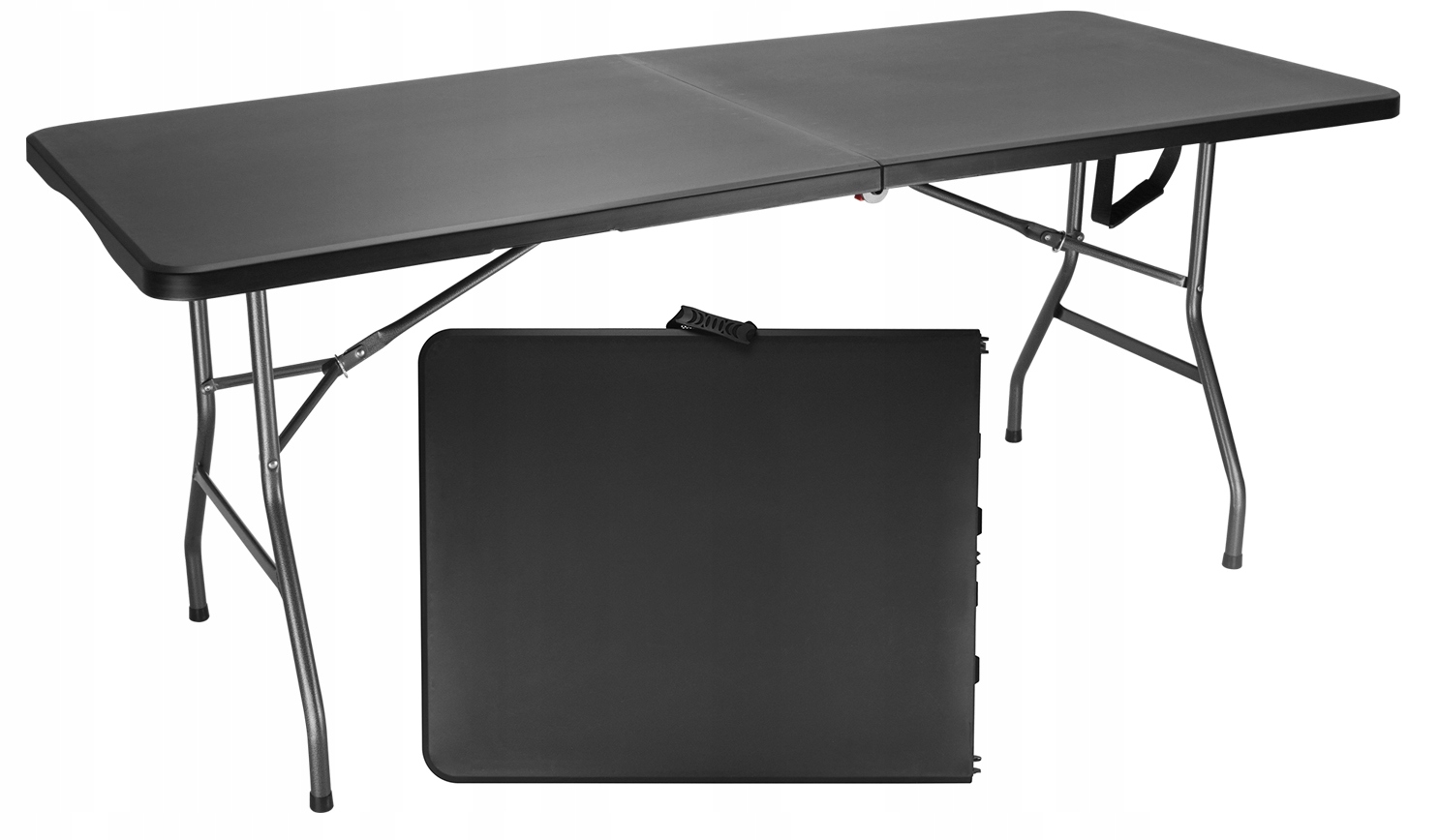 Összecsukható asztal szett 2 paddal, bőrönd típusú kialakítással kertbe, kempingezéshez vagy rendezvényekhez, 180x70x74 cm, fekete - Image 7
