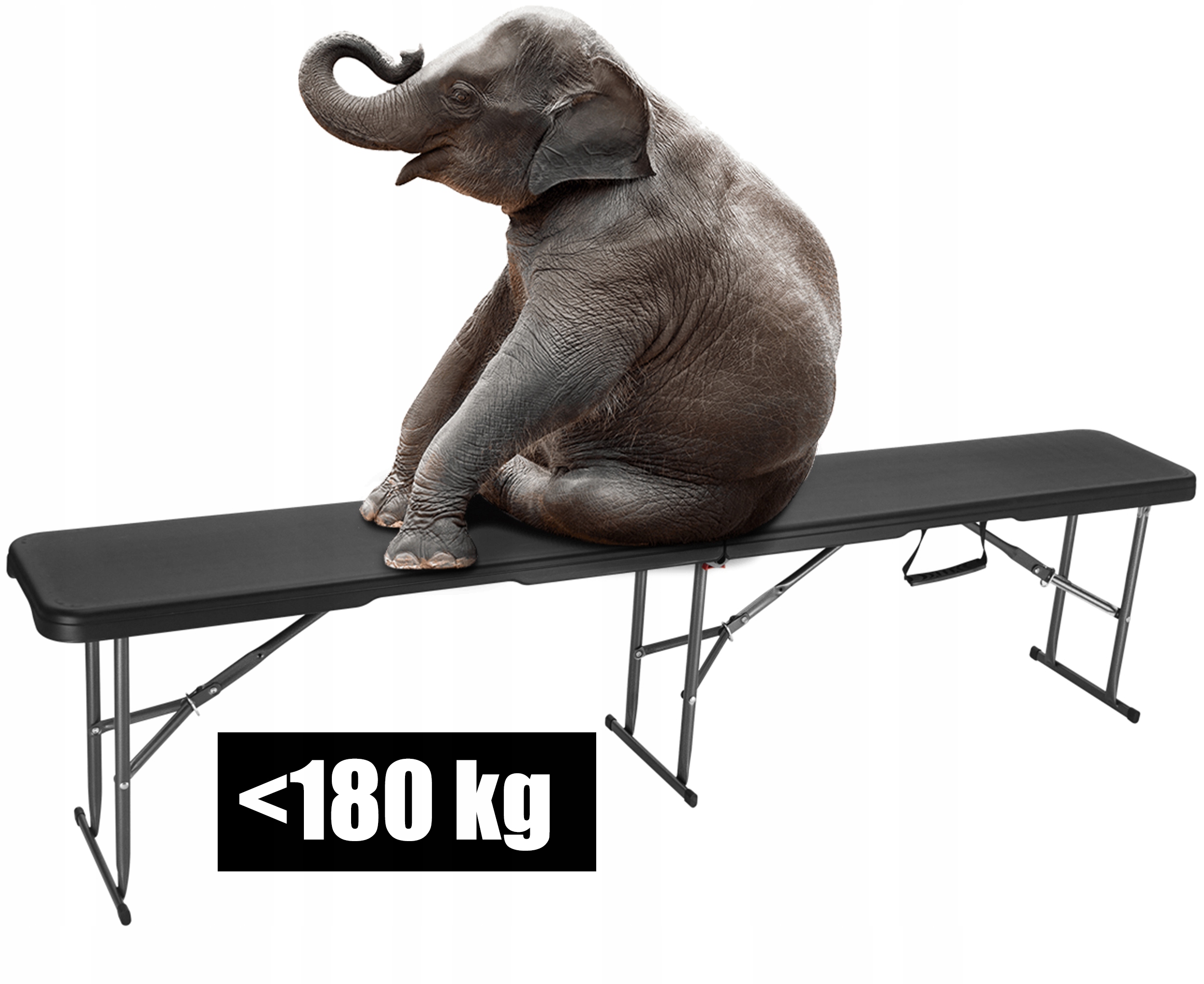 Összecsukható pad kertbe vagy cateringhez, HDPE, 180x28x43 cm, fekete - Image 7