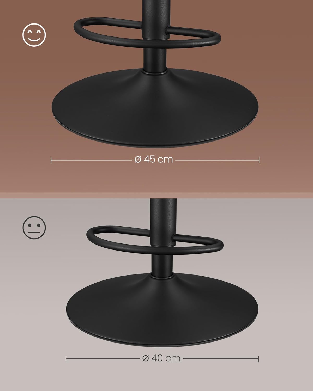 VASAGLE 2 darabos állítható bárszék szett, 360°-ban forgatható, PU kárpitozással, fém vázzal, 44 x 30 x 90–112 cm, karamellbarna - Image 3