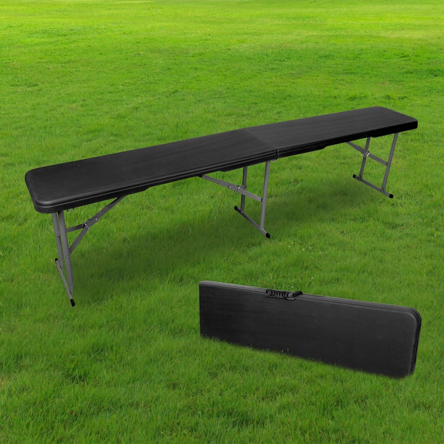 Összecsukható pad kertbe vagy cateringhez, HDPE, 180x28x43 cm, fekete - Image 10