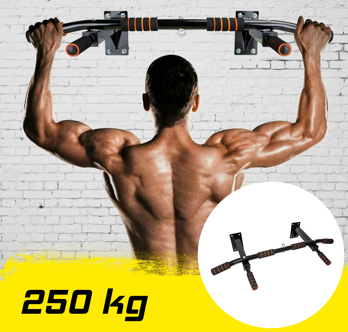 Többfunkciós húzódzkodó rúd falra szerelhető, csúszásmentes fogantyúkkal, 250 kg teherbírással - Image 12