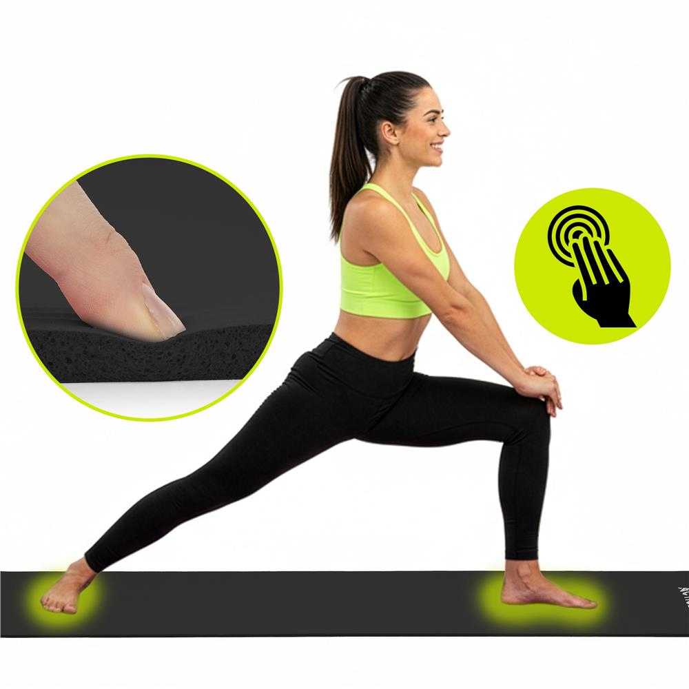Csúszásmentes fitness szőnyeg NBR anyagból, 183x61x1 cm, hordpánttal, fekete - Image 12