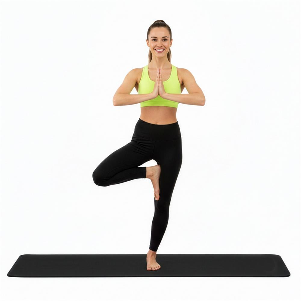 Csúszásmentes fitness szőnyeg NBR anyagból, 183x61x1 cm, hordpánttal, fekete - Image 9