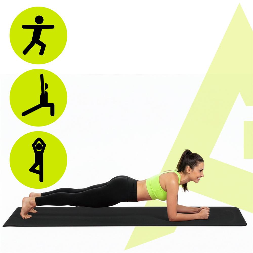 Csúszásmentes fitness szőnyeg NBR anyagból, 183x61x1 cm, hordpánttal, fekete - Image 10