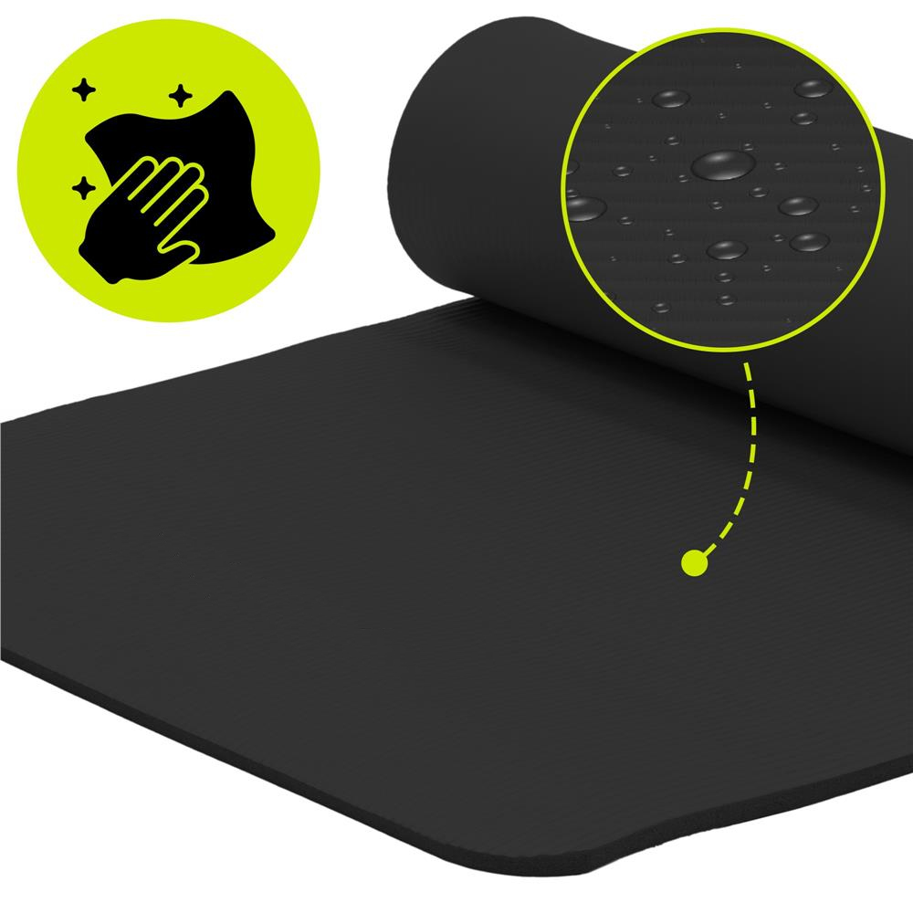 Csúszásmentes fitness szőnyeg NBR anyagból, 183x61x1 cm, hordpánttal, fekete - Image 11