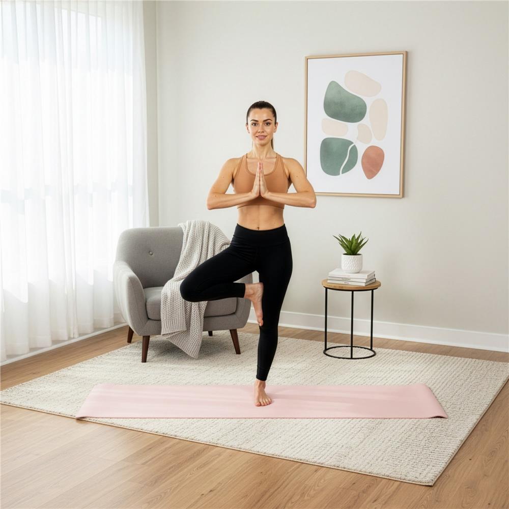 Csúszásmentes TPE fitneszszőnyeg, 183x61x1 cm, hordozópánttal, rózsaszín - Image 14