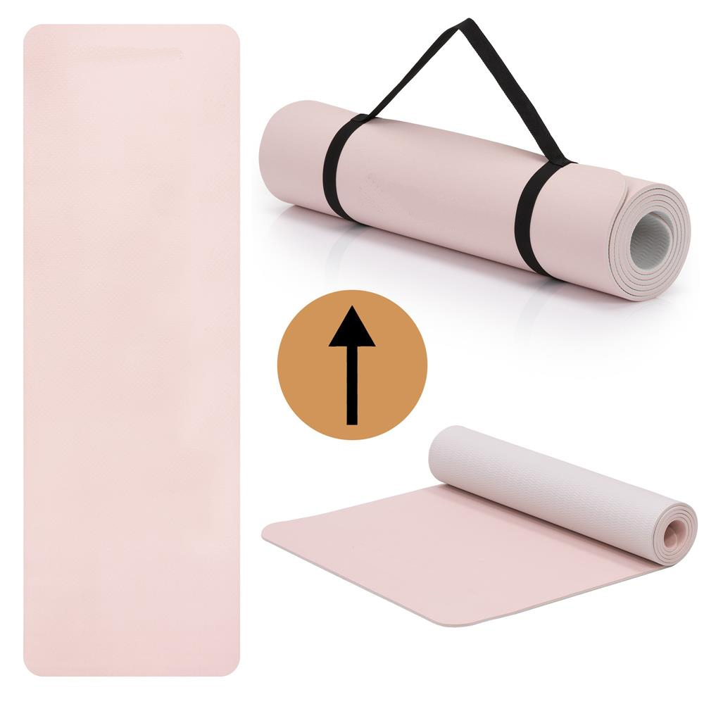 Csúszásmentes TPE fitneszszőnyeg, 183x61x1 cm, hordozópánttal, rózsaszín - Image 19