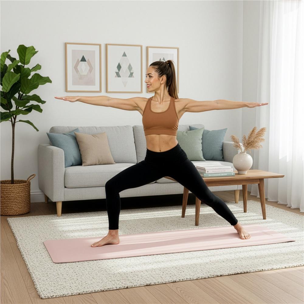 Csúszásmentes TPE fitneszszőnyeg, 183x61x1 cm, hordozópánttal, rózsaszín - Image 5