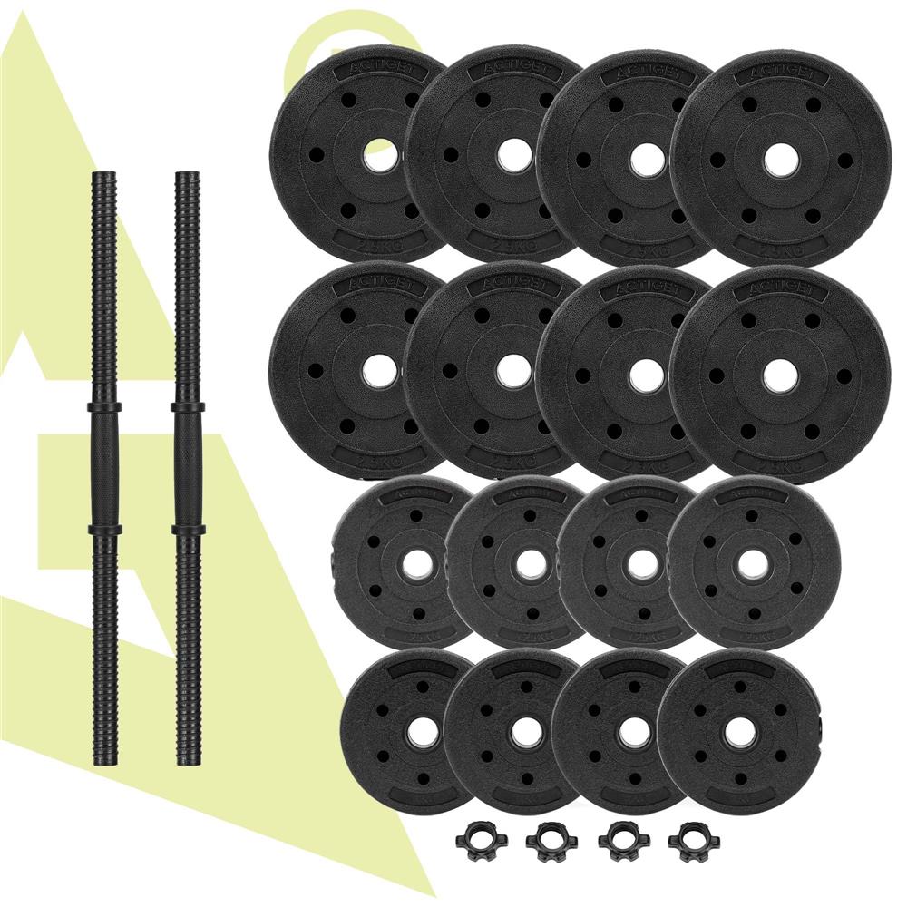 Állítható súlyzókészlet 30 kg (2 x 15 kg), PP bevonatú súlyzólapokkal, fekete - Image 12