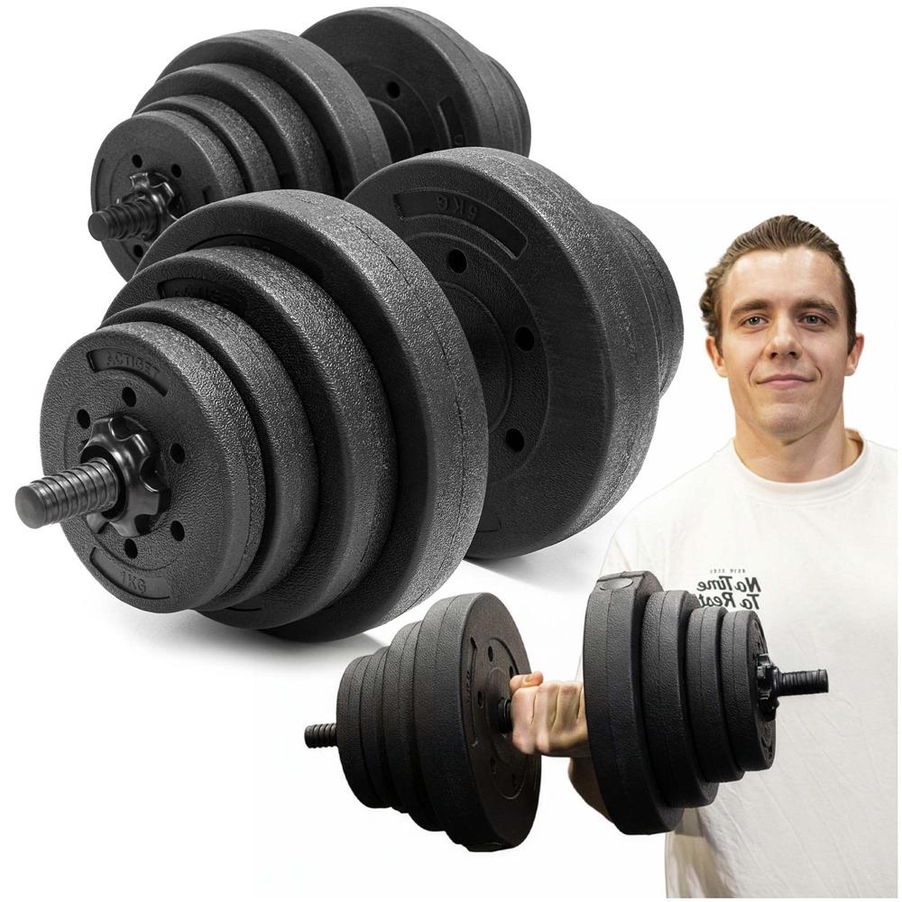 Állítható súlyzókészlet 30 kg (2 x 15 kg), PP bevonatú súlyzólapokkal, fekete - Image 3