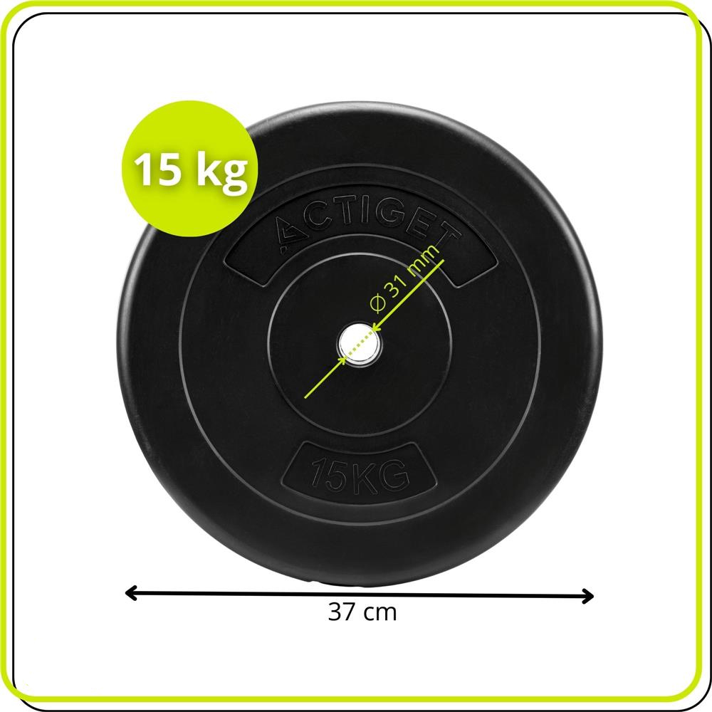 15 kg-os súlytárcsa súlyzórúdhoz, 31 mm, bitumen kompozit, PP, 37x7 cm, fekete - Image 6
