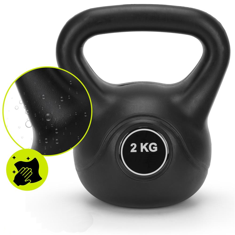 2 kg-os kettlebell, bitumen töltettel és tartós ABS borítással, 19x16 cm, fekete - Image 9