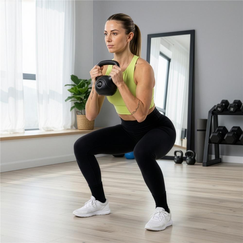 2 kg-os kettlebell, bitumen töltettel és tartós ABS borítással, 19x16 cm, fekete - Image 2