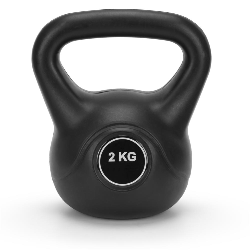 2 kg-os kettlebell, bitumen töltettel és tartós ABS borítással, 19x16 cm, fekete