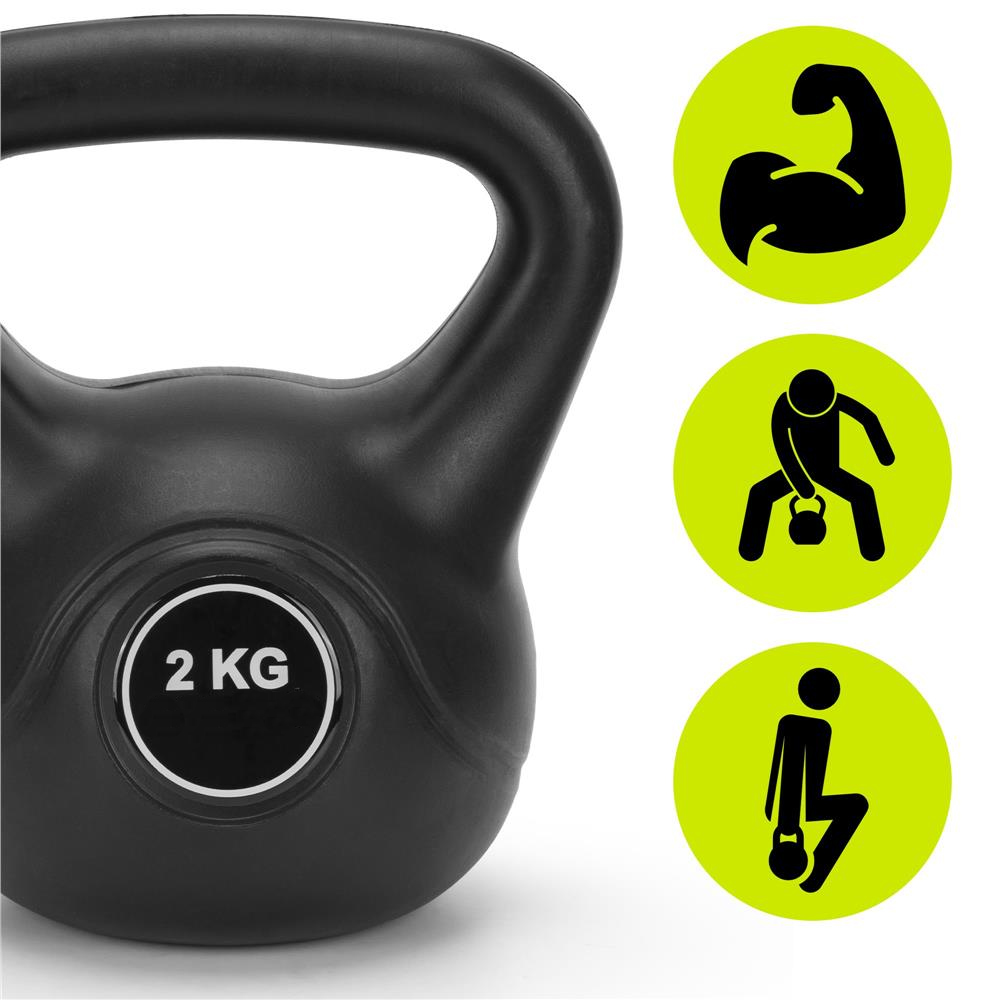 2 kg-os kettlebell, bitumen töltettel és tartós ABS borítással, 19x16 cm, fekete - Image 8