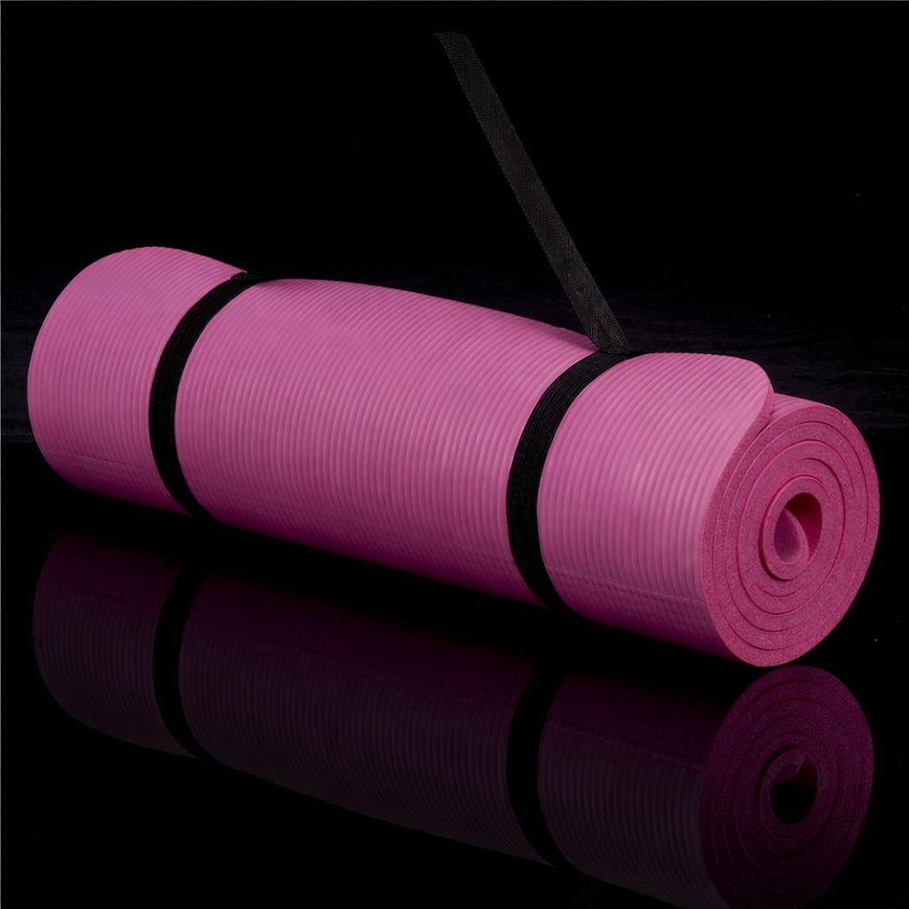 Csúszásmentes NBR fitneszszőnyeg, 183x61x1 cm, hordozópánttal, rózsaszín - Image 3