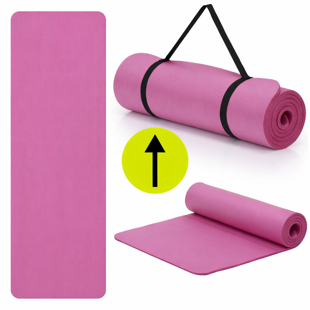 Csúszásmentes NBR fitneszszőnyeg, 183x61x1 cm, hordozópánttal, rózsaszín - Image 5