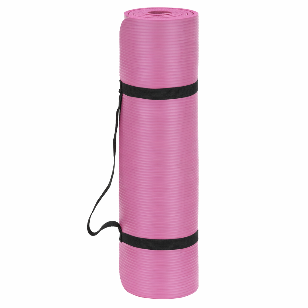 Csúszásmentes NBR fitneszszőnyeg, 183x61x1 cm, hordozópánttal, rózsaszín - Image 7