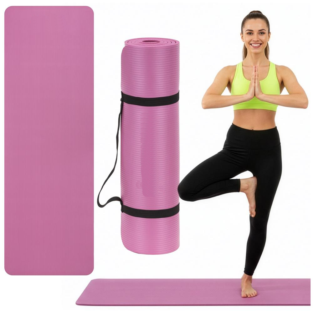 Csúszásmentes NBR fitneszszőnyeg, 183x61x1 cm, hordozópánttal, rózsaszín - Image 8