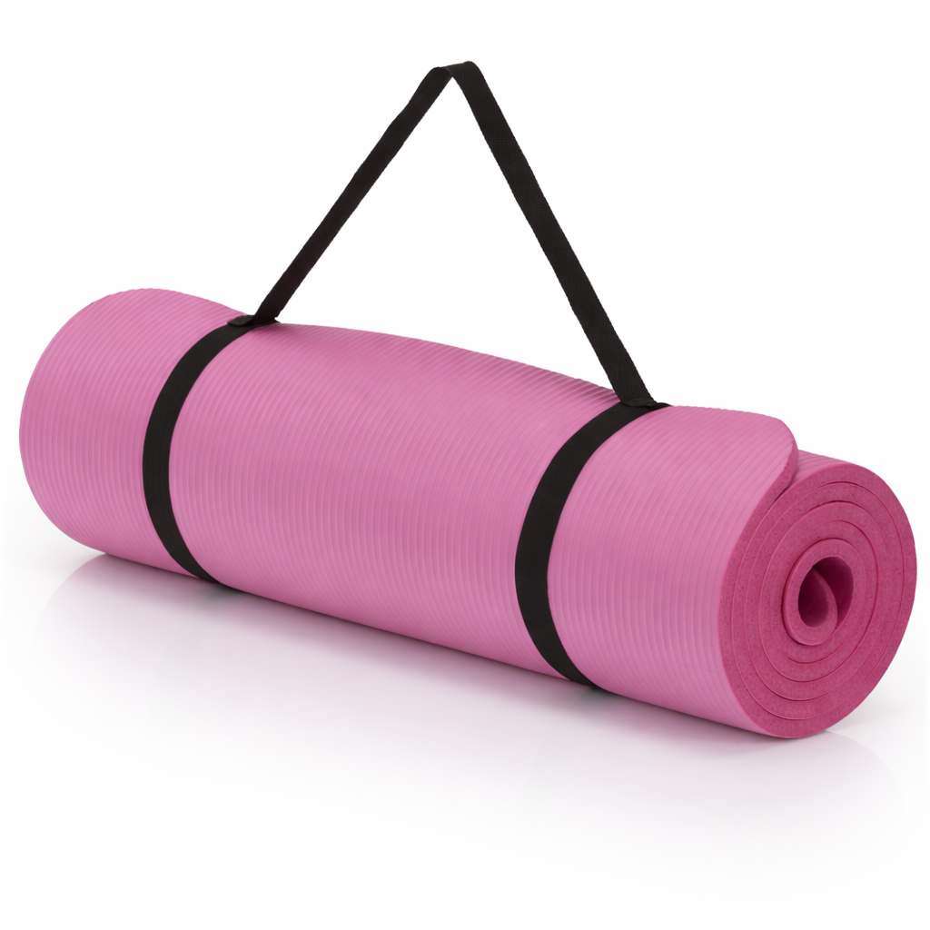 Csúszásmentes NBR fitneszszőnyeg, 183x61x1 cm, hordozópánttal, rózsaszín - Image 9