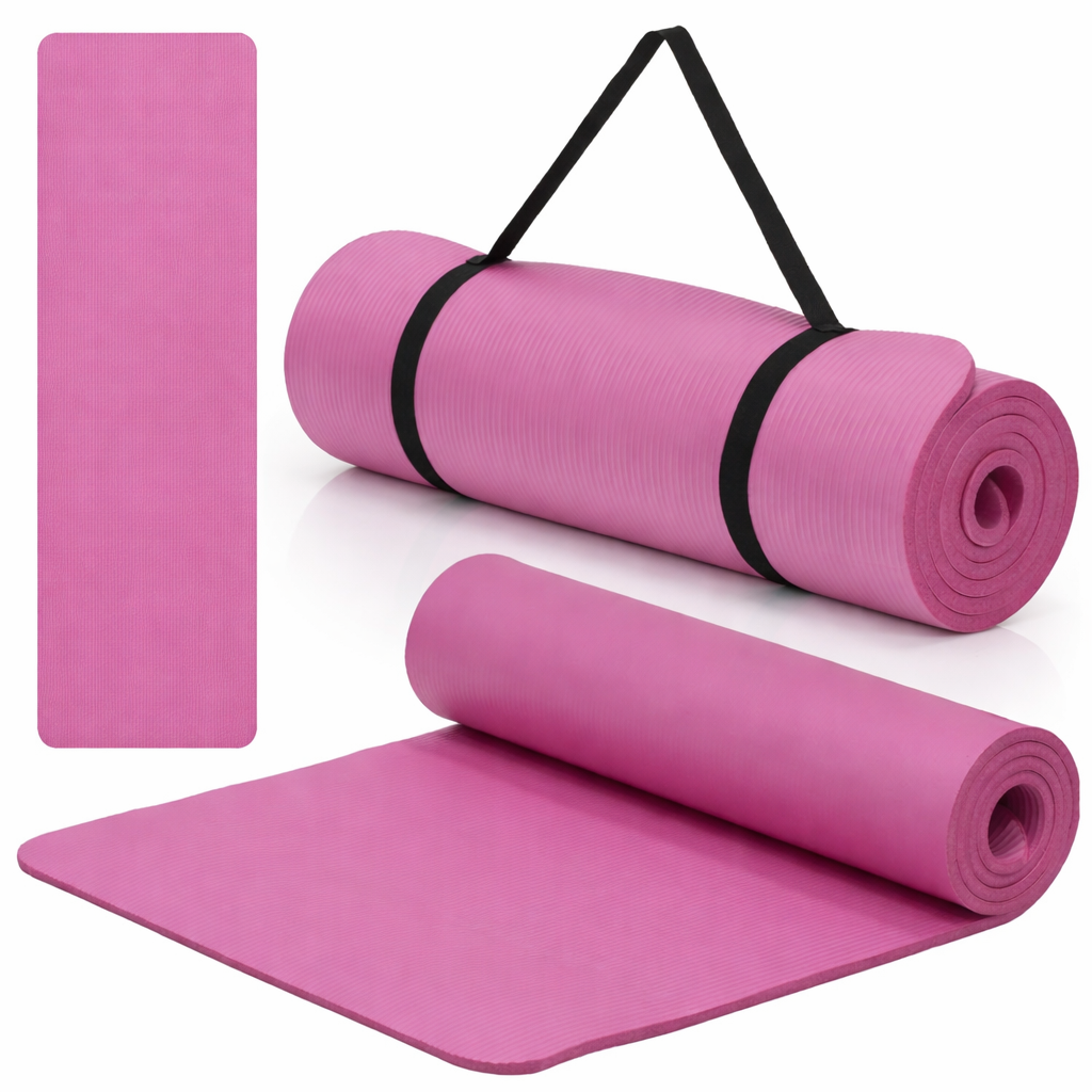 Csúszásmentes NBR fitneszszőnyeg, 183x61x1 cm, hordozópánttal, rózsaszín - Image 11