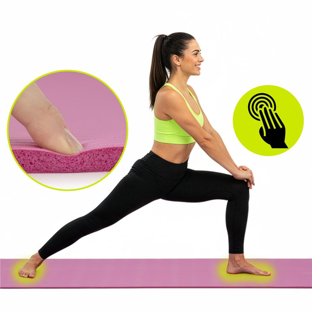 Csúszásmentes NBR fitneszszőnyeg, 183x61x1 cm, hordozópánttal, rózsaszín - Image 13
