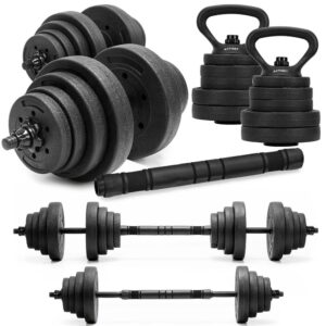 30 kg-os állítható súlyzókészlet, súlyzórúd és kettlebell funkcióval, 16 tárcsával, összekötővel és dedikált tartóval, fekete