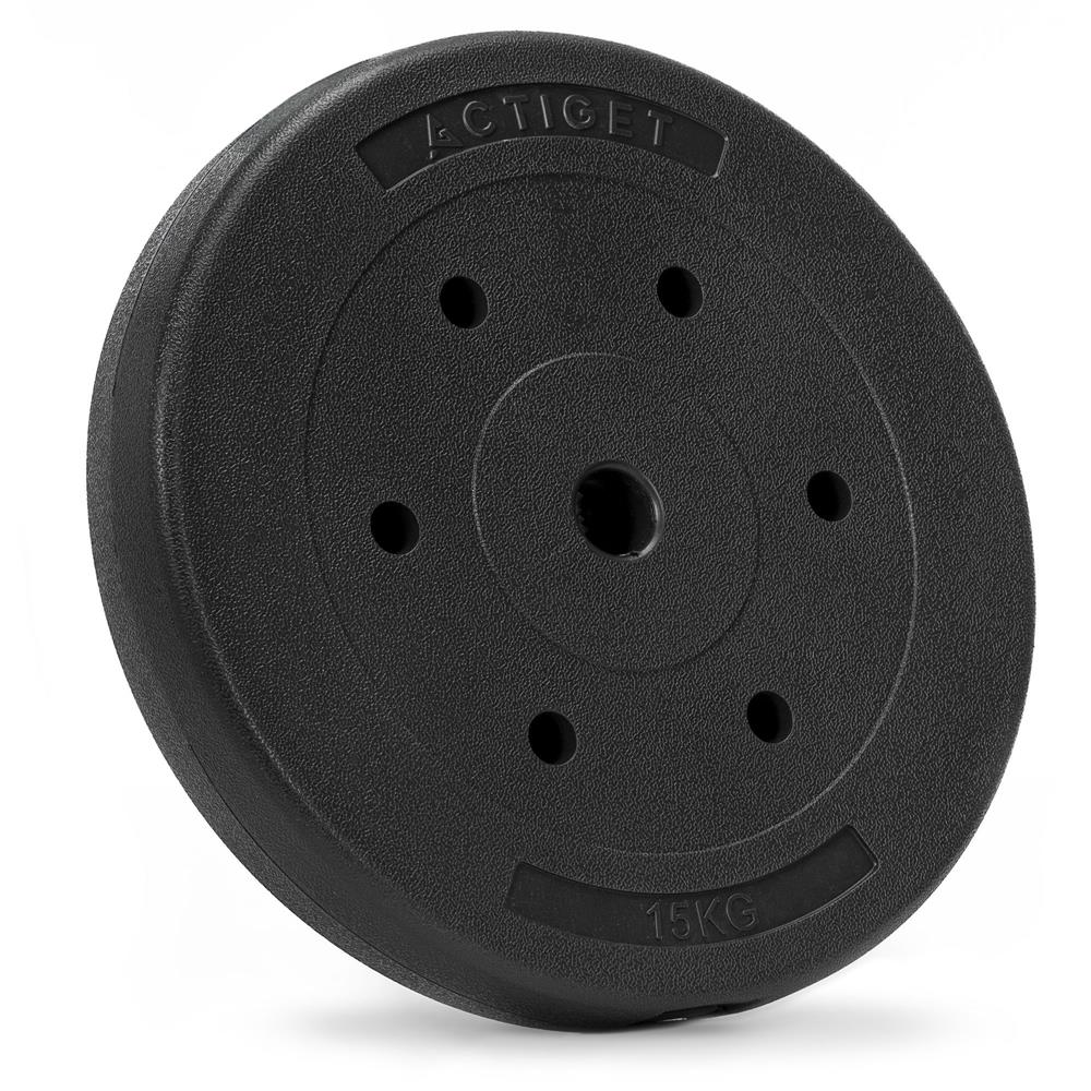 15 kg-os súlytárcsa súlyzórúdhoz, bitumen töltettel, PP borítással, 29 mm, fekete
