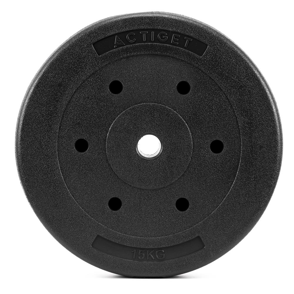 15 kg-os súlytárcsa súlyzórúdhoz, bitumen töltettel, PP borítással, 29 mm, fekete - Image 2